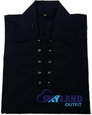 Jacobite Ghillie Kilt Shirt Black Cotton Jacobean Full Sleeve Shirt - Image 3