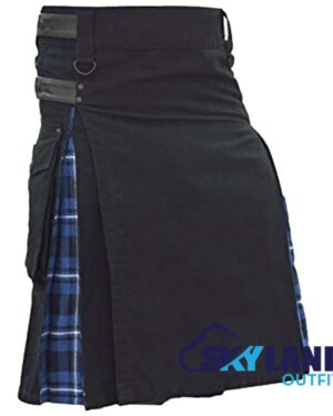 Hybrid Utility Kilts - Black Cotton & Ramsey Blue Tartan Kilt