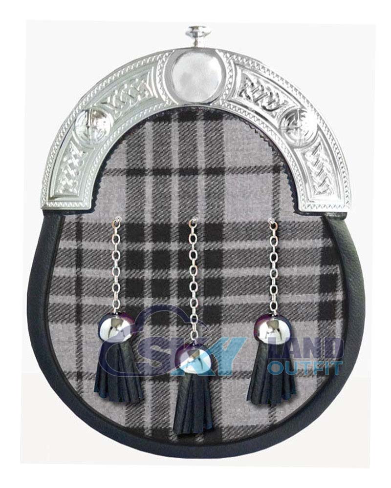 Grey Watch Tartan Sporran Scottish Full Dress Leather Sporran