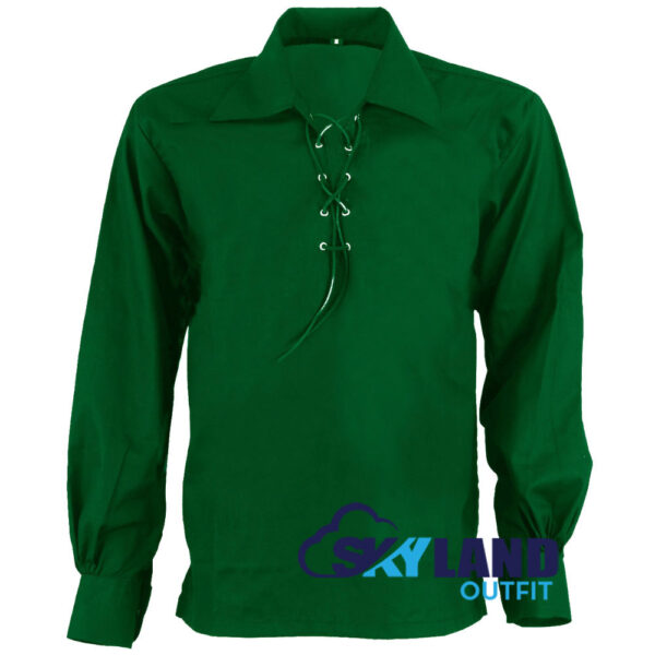 Green-Shirt-1000.jpg Jacobite Ghillie Kilt Shirt Green Cotton Jacobean Full Sleeve Shirt