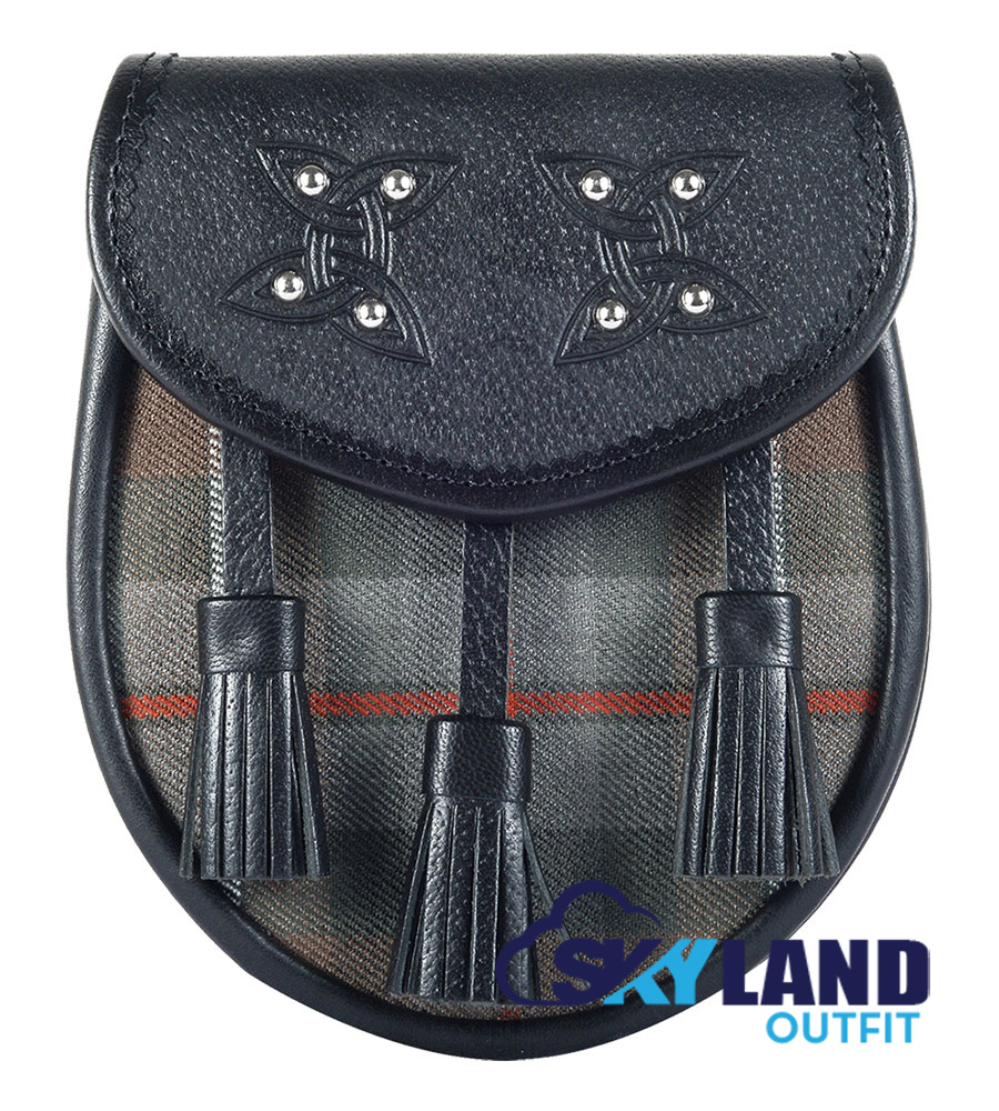Weathered Mackenzie Tartan Sporran Black Leather Sporran