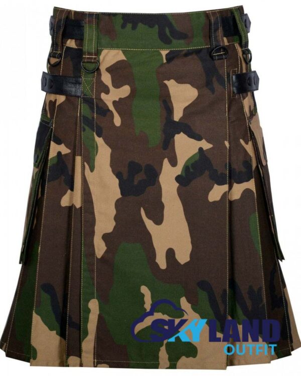 Army Camouflage Utility Kilt with adjustable Leather Straps
