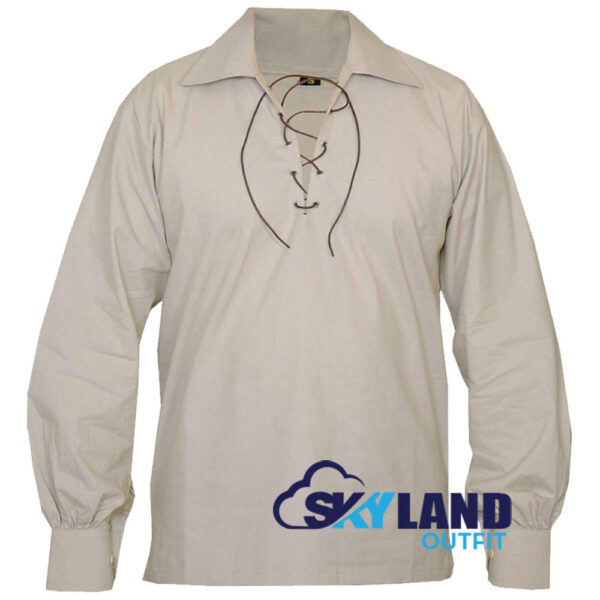 beige-shirt-1000.jpg Jacobite Ghillie Kilt Shirt Beige Cotton Jacobean Full Sleeve Shirt