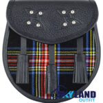 Black Stewart Tartan Sporran Custom Black Leather Sporran