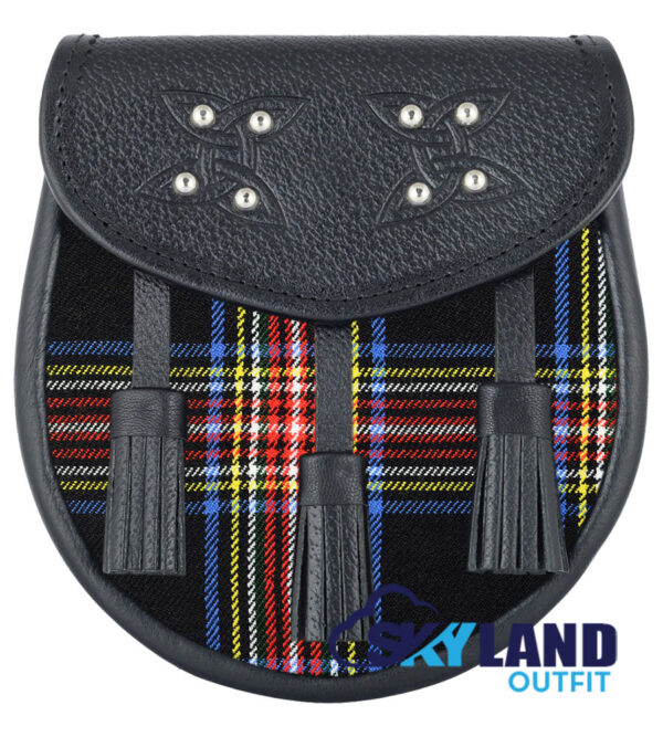 Black Stewart Tartan Sporran Custom Black Leather Sporran