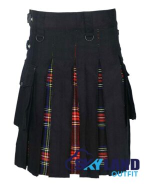 Hybrid Utility Kilts - Black Cotton & Black Stewart Tartan Kilt - Image 4