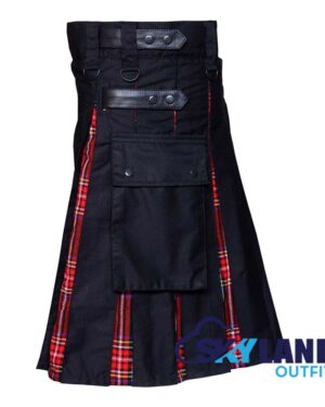Hybrid Utility Kilts - Black Cotton & Black Stewart Tartan Kilt - Image 3