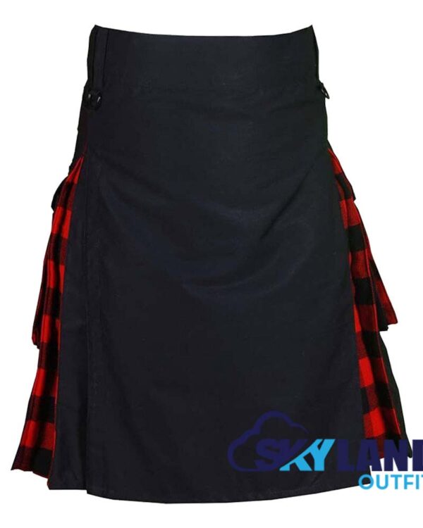 black-inner-rob-roy-tartan-kilt-front.jpg Hybrid Utility Kilts - Black Cotton & Red, Black Rob Roy Tartan Kilt