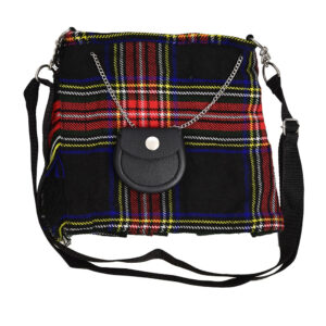Black Stewart Tartan Ladies Kilt Shaped Purse, Tote Bag