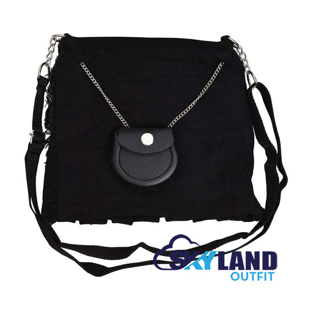 Solid Black Tartan Ladies Kilt Shaped Purse, Tote Bag