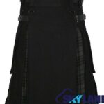 Hybrid Utility Kilts - Black Cotton & Grey Watch Tartan Kilt