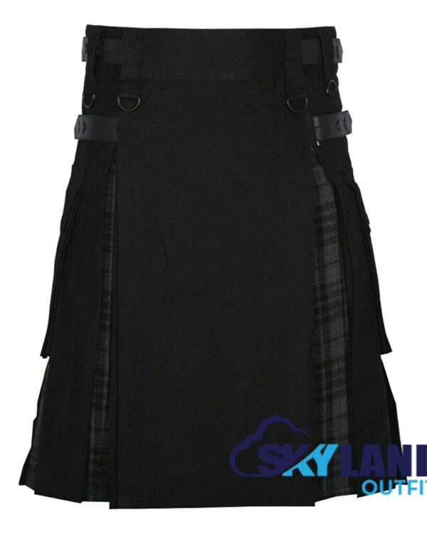 black-under-grey-watch-front.jpg Hybrid Utility Kilts - Black Cotton & Grey Watch Tartan Kilt