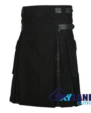 Hybrid Utility Kilts - Black Cotton & Grey Watch Tartan Kilt - Image 3