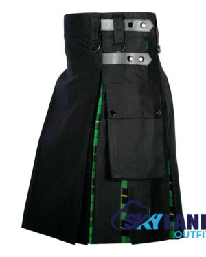 Hybrid Utility Kilts - Black Cotton & Wallace Hunting Tartan Kilt - Image 3
