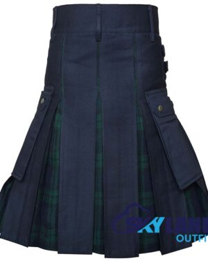 Hybrid Utility Kilts - Black Cotton & Black Watch Tartan Kilt - Image 3