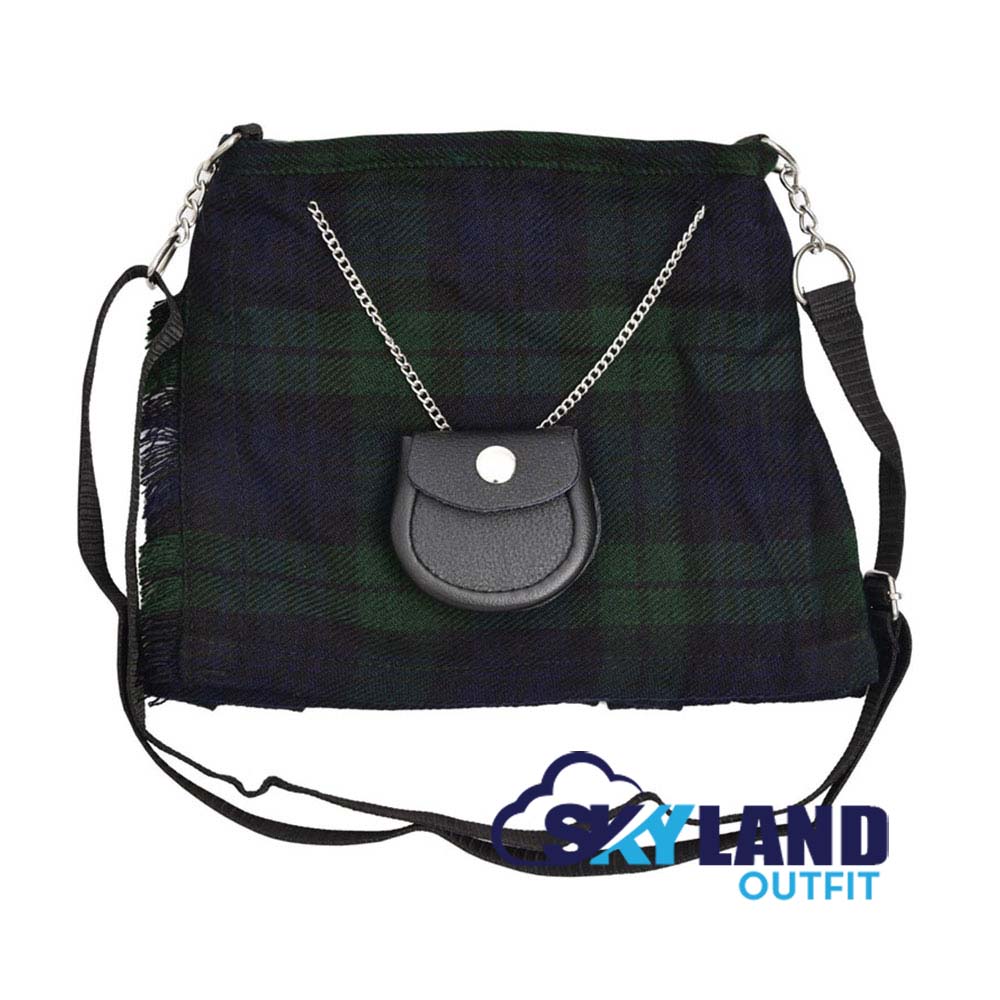 Black Watch Tartan Ladies Kilt Shaped Purse, Tote Bag