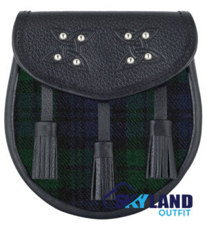 Black Watch Tartan Sporran Black Leather Scottish Sporran