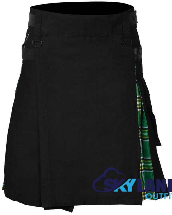 black-with-irish-inner-1.jpg Hybrid Utility Kilts - Black Cotton & Irish Heritage Tartan Kilt