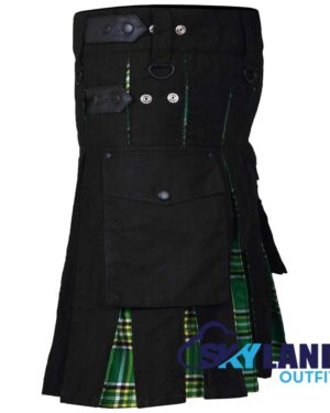Hybrid Utility Kilts - Black Cotton & Irish Heritage Tartan Kilt - Image 3