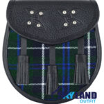 Douglas Blue Tartan Sporran Genuine Black Leather Sporran