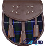 Blue Douglas Tartan Sporran Brown Leather Scottish Sporran