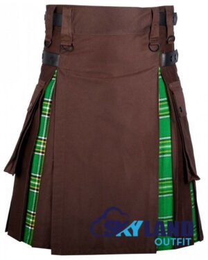 Hybrid Utility Kilts - Brown Cotton & Irish Heritage Tartan Kilt