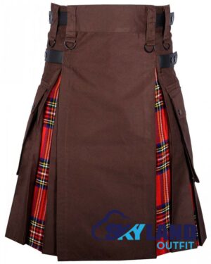 Hybrid Utility Kilts - Brown Cotton & Royal Stewart Tartan Kilt