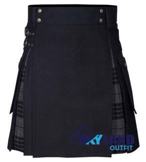 Hybrid Utility Kilts - Grey Watch Tartan & Black Cotton Kilt