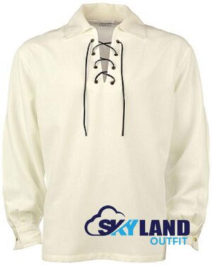 Jacobite Ghillie Shirt Off-White Cotton Jacobean Full Sleeve Shirt