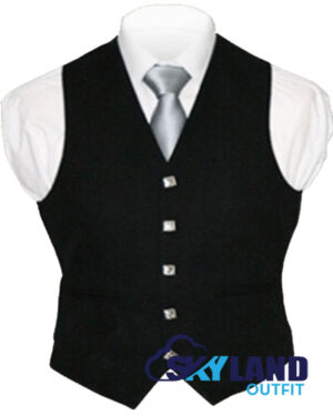 Solid Black Tartan Waistcoat