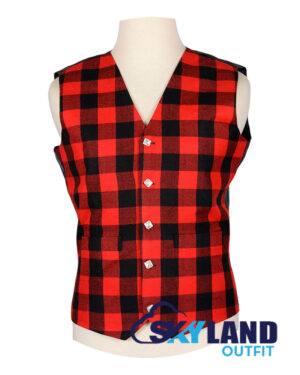 Red Black Rob Roy Tartan Waistcoat - Argyle Vest Made to Order