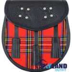 Royal Stewart Tartan Sporran Black Leather Scottish Sporran