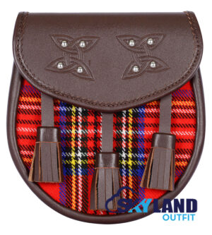 Royal Stewart Tartan Sporran Brown Leather Scottish Sporran