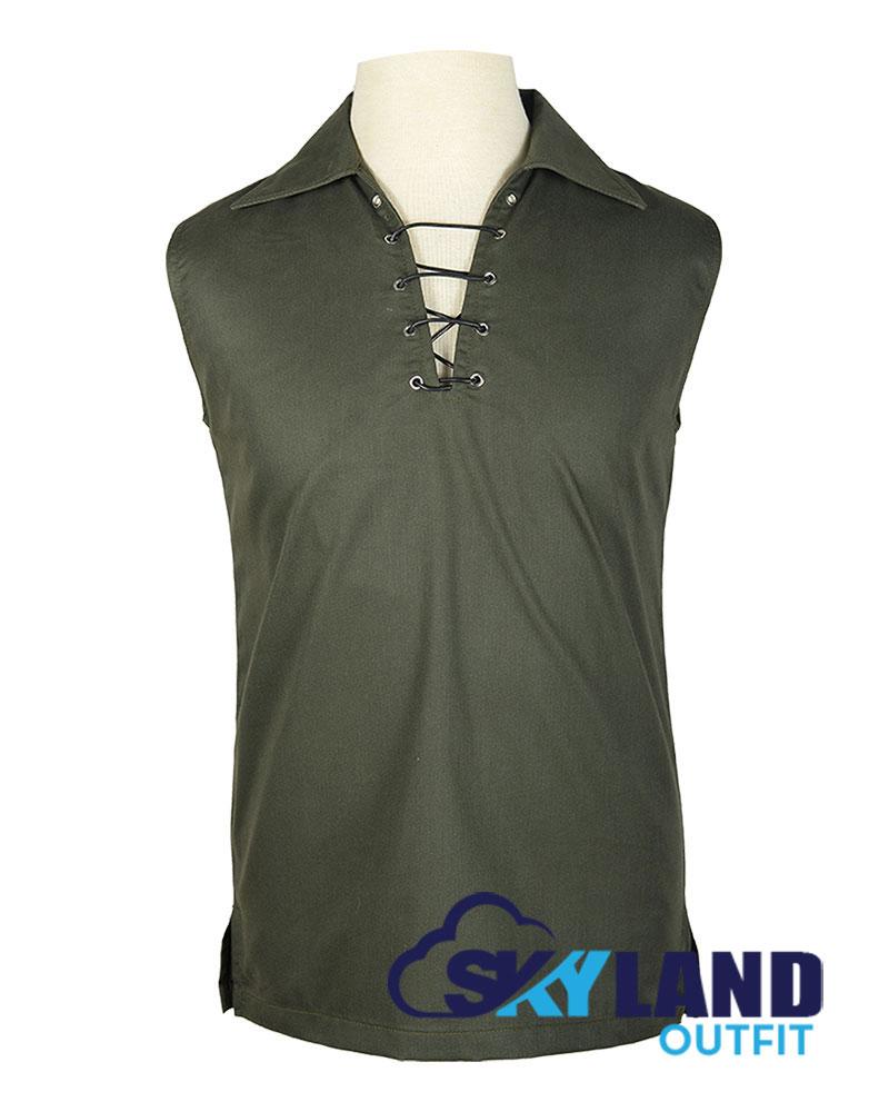 Olive Green Cotton Jacobean Sleeveless Shirt