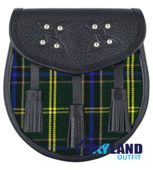 US Army Tartan Sporran Black Leather Scottish Sporran